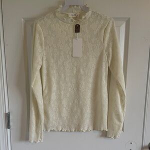 NWT Gilli Cream Sheer Lace Top | Long Sleeve Romantic Mesh Blouse Medium
